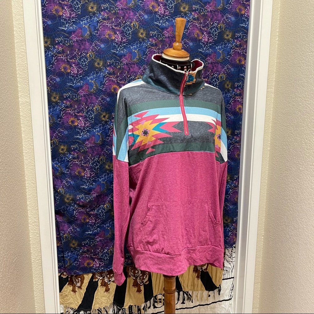 🌈 Beautiful bohemian mock zipper sweater - Picture 4 of 11